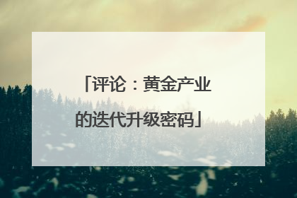 评论：黄金产业的迭代升级密码